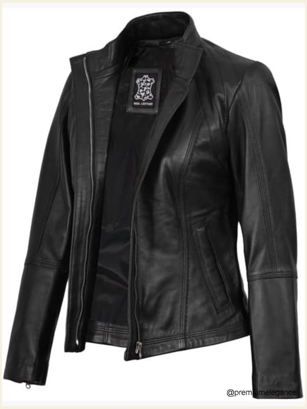 Real Lambskin Leather Jacket - Classic Cafe Racer Style for Women